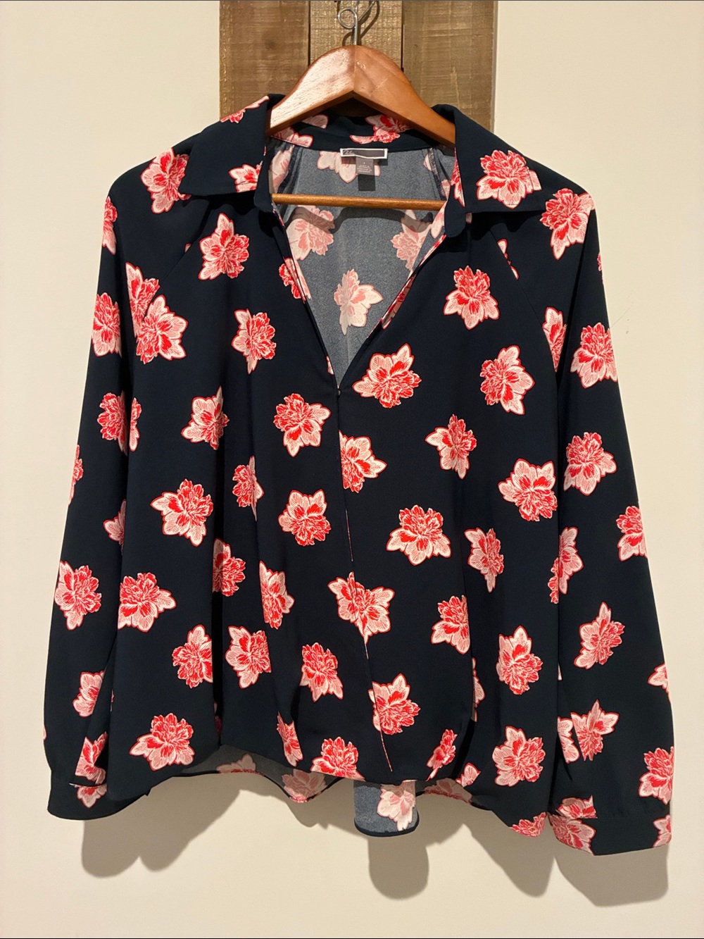 Chelsea28 Navy Button-Down Shirt with Pink Floral Print